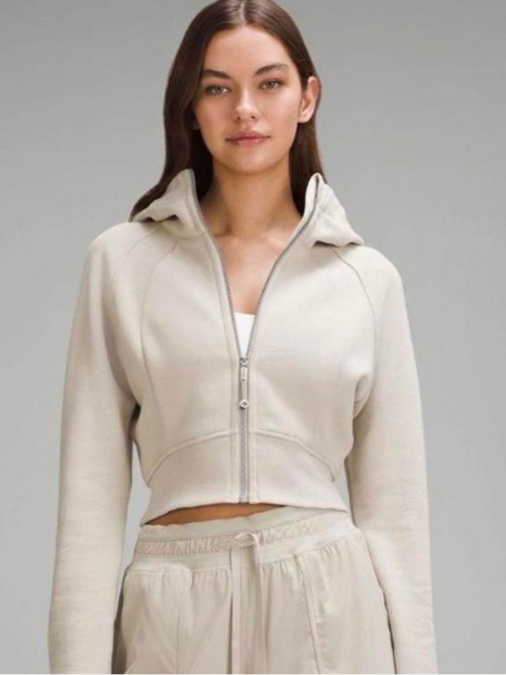 NWOT Lululemon size 14 Cropped Zip Hoodie- Light Beige